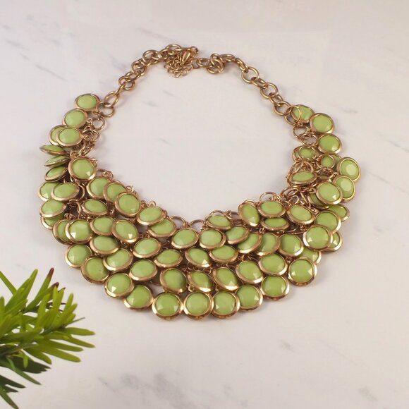 Green Choker Gold Tone Resin Pendant Fashion Bib Statement Necklace - Picture 3 of 9